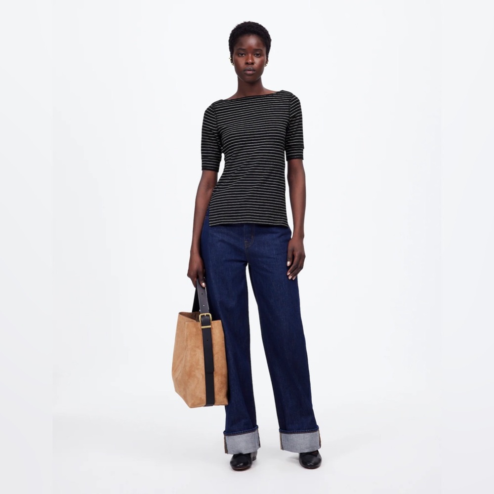 Madewell black and white Ribbed Boatneck Tee in Stripe